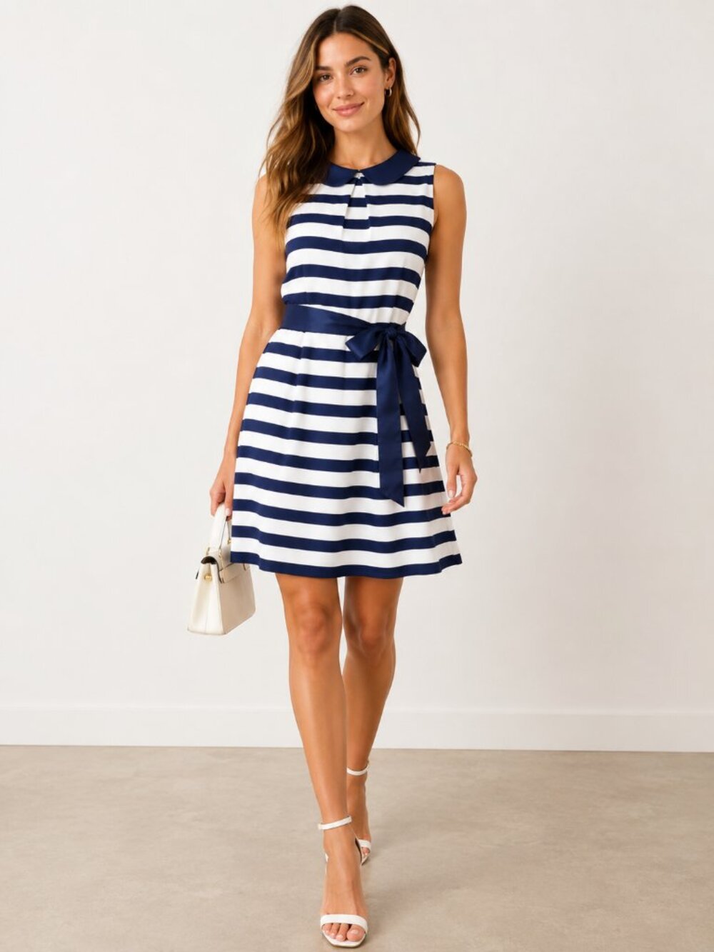 Elle Stripped Navy Sailor Dress‎ XS Nautical Preppy NWT